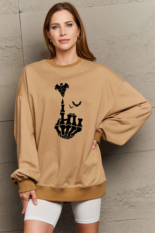 Simply Love Halloween SKELETON FINGER Graphic Sweatshirt