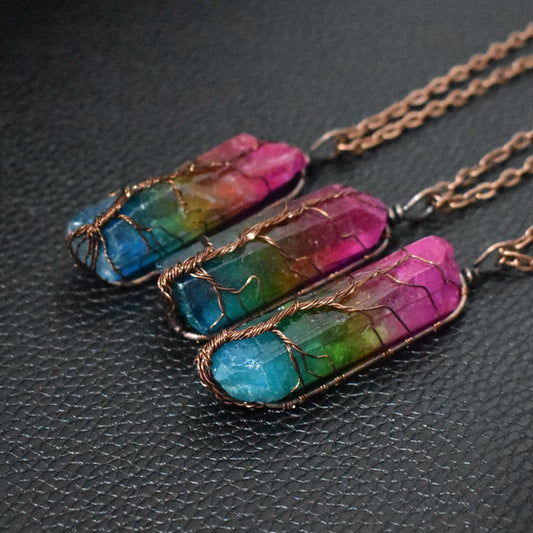 Rainbow Crystal - Pillar Tree Of Life Pendant