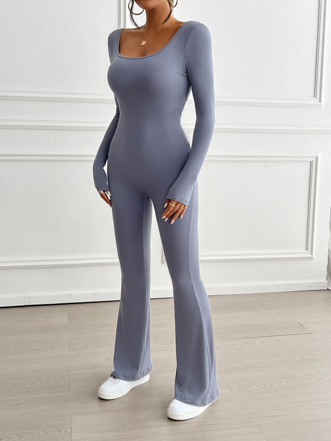 KayBee Devine Cutout Scoop Neck Long Sleeve Jumpsuit