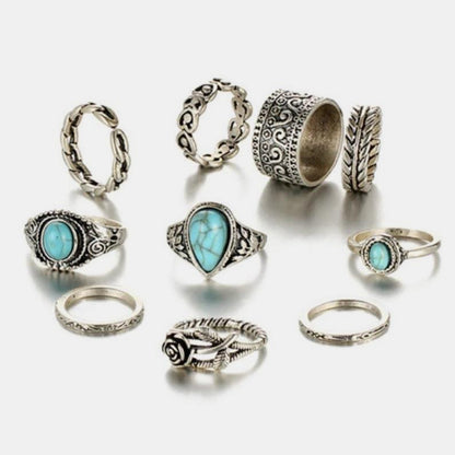 KayBee & Company Turquoise Ring 10-Piece Stacked Set