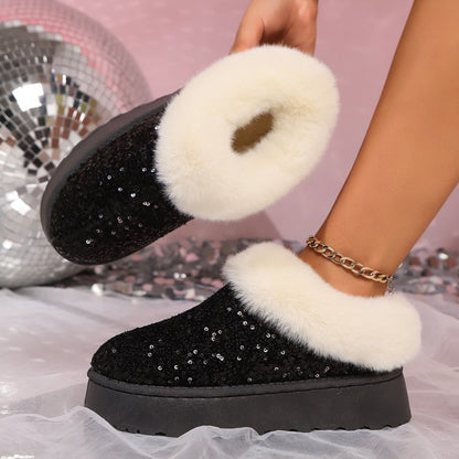 KayBee Plush Trim Sequin Platform Boots