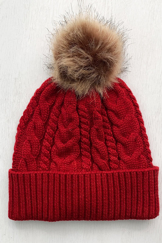 KayBee Cable-Knit Cuffed Hat with Pom-pom