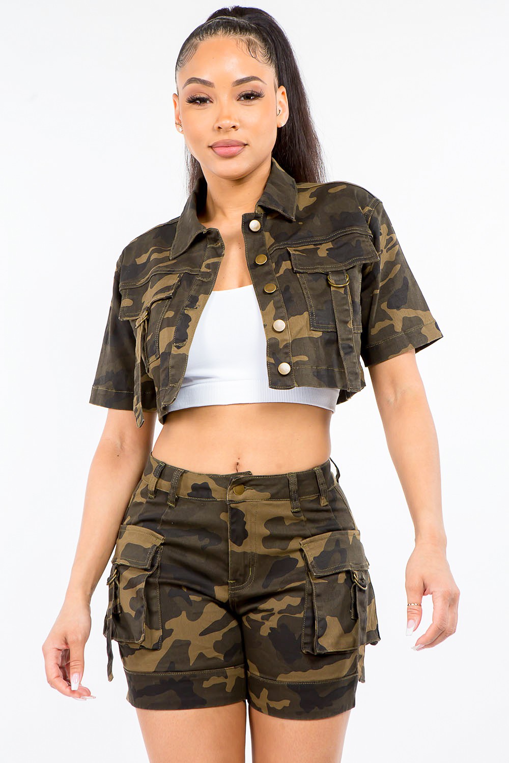 American Bazi Camouflage Short Sleeve Cropped Jacket