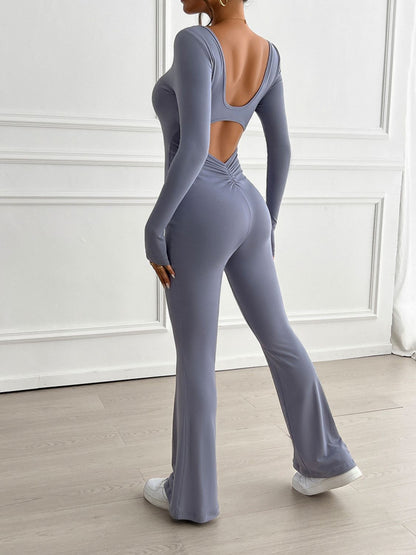 KayBee Devine Cutout Scoop Neck Long Sleeve Jumpsuit