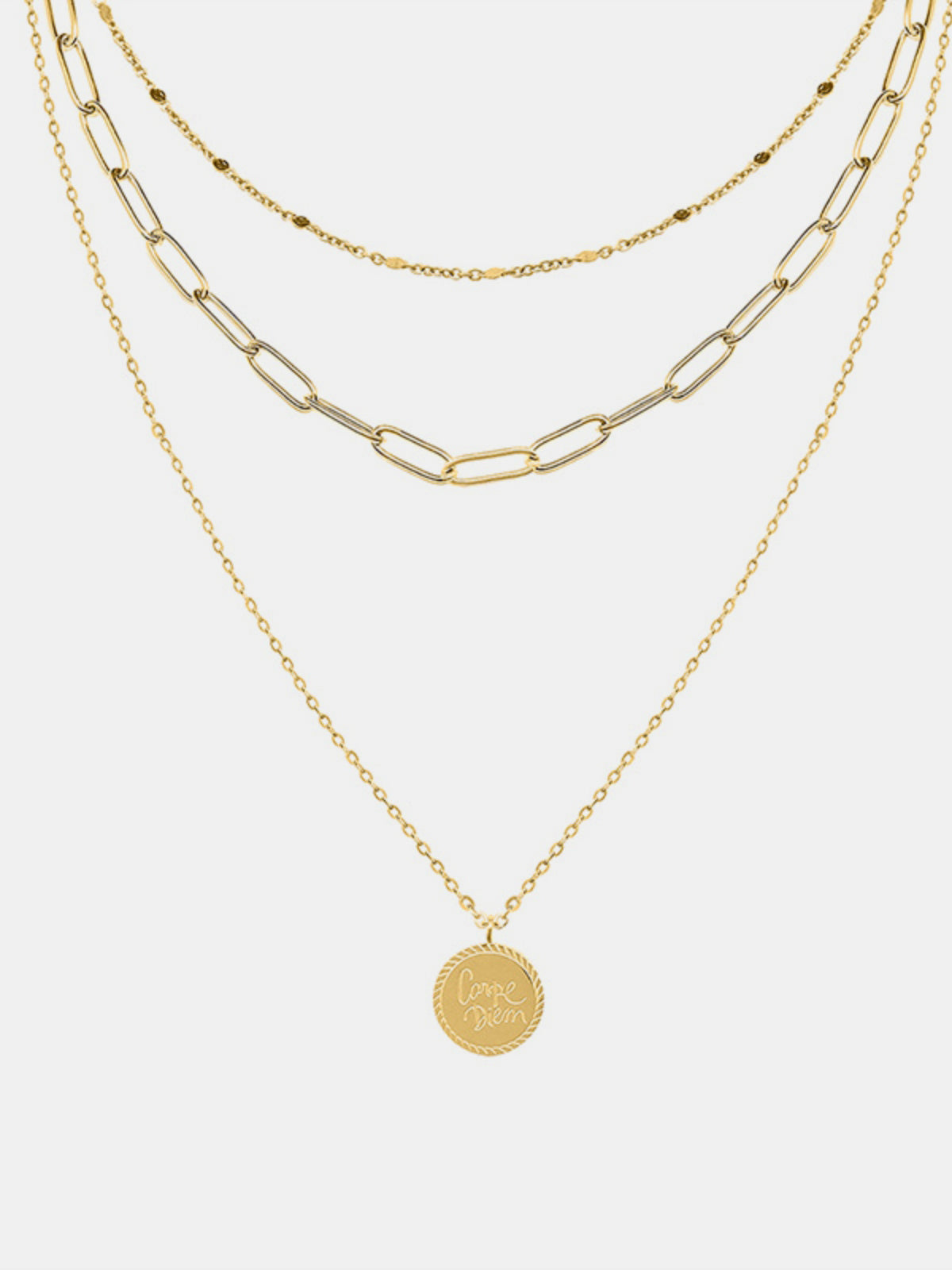 KayBee & Company 18K Three-Layered Engraved Necklace CARPE DIEM