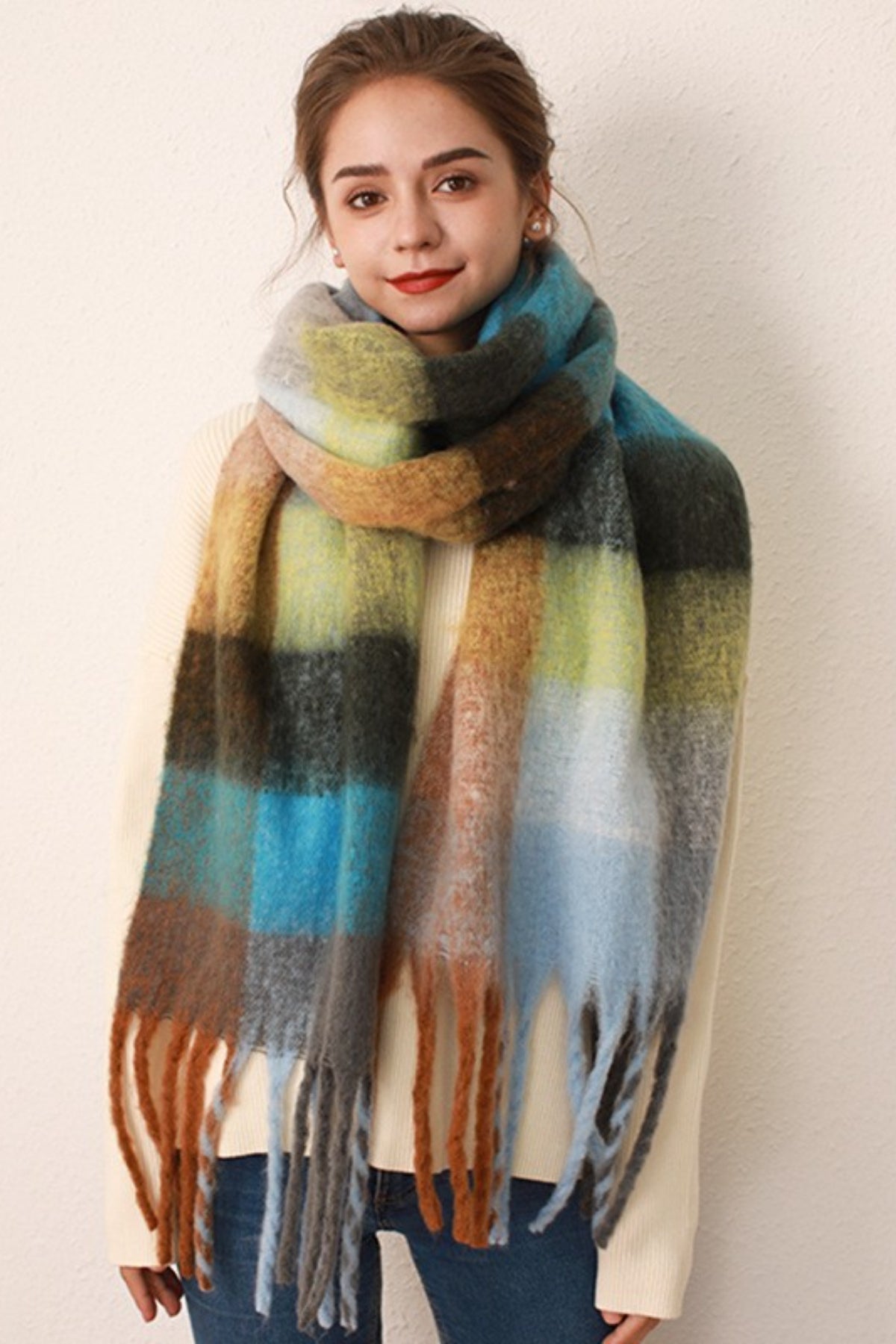 KayBee Thermal Fringe Contrast Plaid Scarf