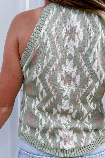 KayBee Geometric Round Neck Sweater Sleeveless