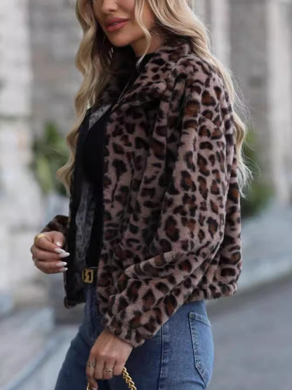 KayBee Leopard Collared Neck Zip Up Jacket