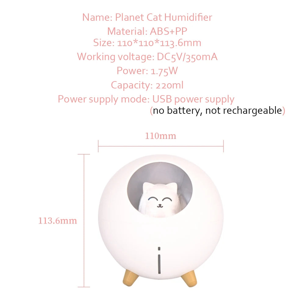 TRENDING Cute Planet Cat Air Humidifier Ultrasonic Aroma Diffuser