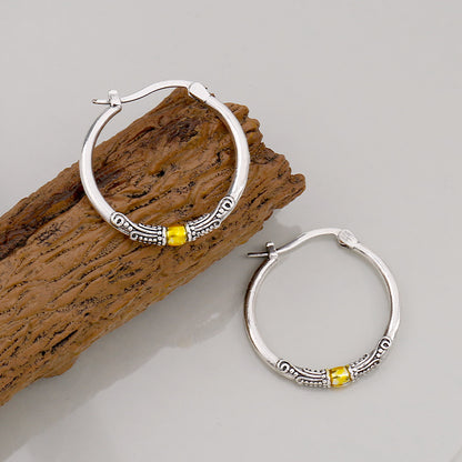 KayBee Retro Two-color Ring Earrings Carved Pattern Personality