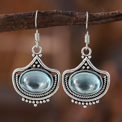 KayBee & Company Vintage Blue Oval Gemstone Pendant Necklace Earrings