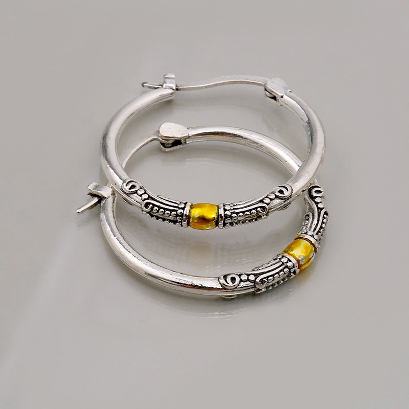 KayBee Retro Two-color Ring Earrings Carved Pattern Personality