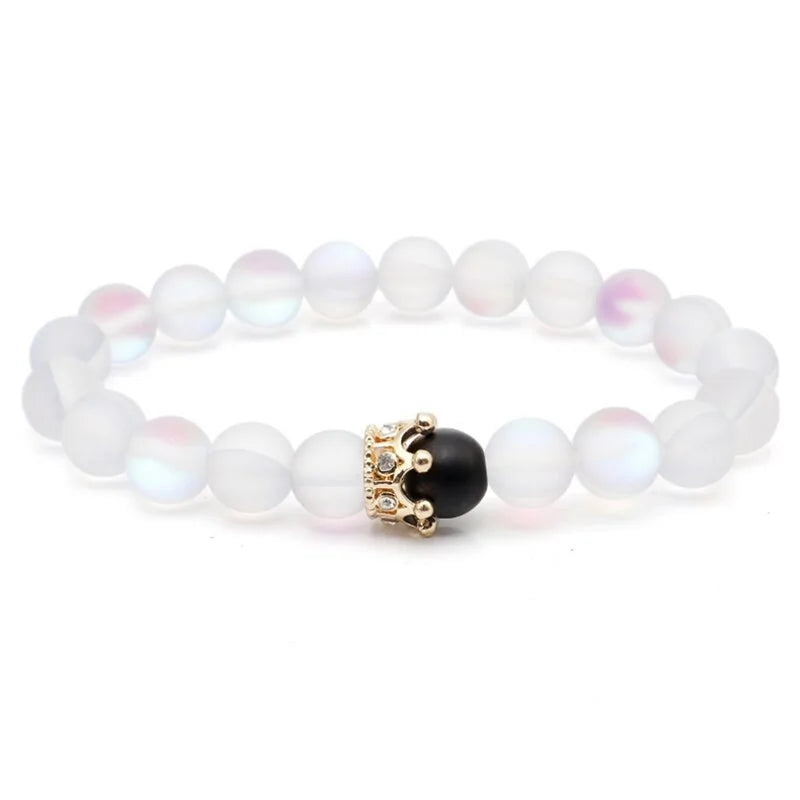 Natural Stone Beaded Bracelet with Crown Charm