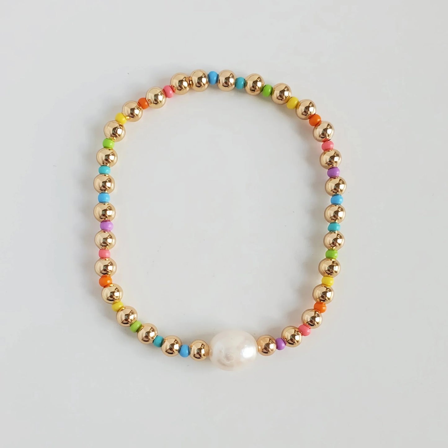 Handmade 18K Beaded Bracelet with Freshwater Pearl