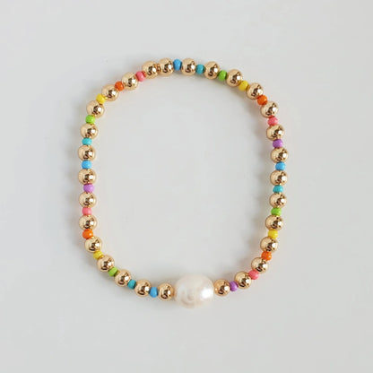 Handmade 18K Beaded Bracelet with Freshwater Pearl