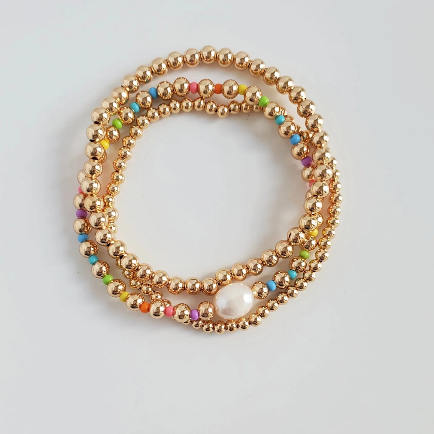 Handmade 18K Beaded Bracelet with Freshwater Pearl