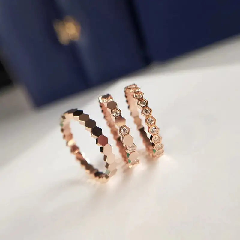 Stylish and Chic Honeycomb Stacking Rings - 3 Piece Set