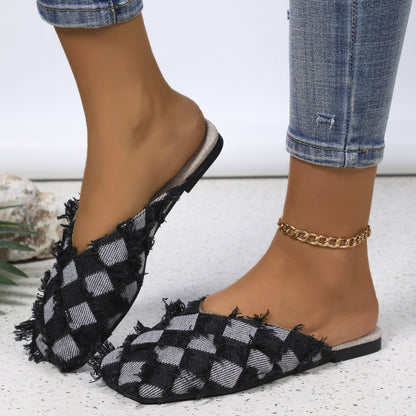 KayBee Plaid Square Toe Flat Slippers