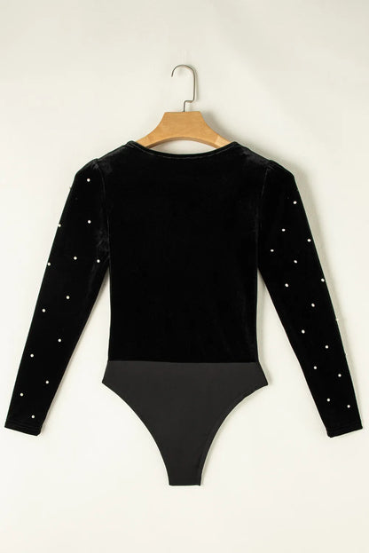 KayBee Pearl Detail V-Neck Long Sleeve Bodysuit