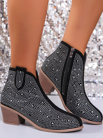 KayBee & Company Stunning Rhinestone Point Toe Block Heel Boots