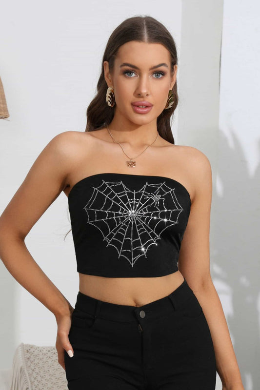 KayBee So Spooky Halloween Heart Spider Web Graphic Tube Top