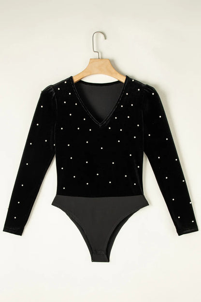 KayBee Pearl Detail V-Neck Long Sleeve Bodysuit