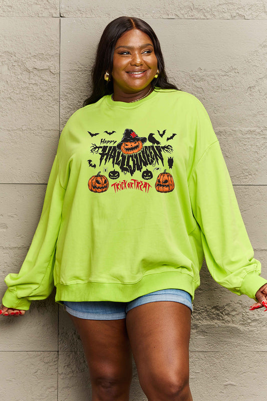 Simply Love HAPPY HALLOWEEN TRICK OR TREAT Graphic Sweatshirt