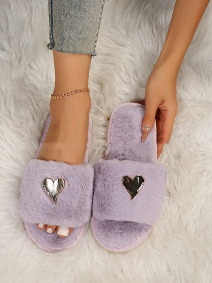 So Plush Faux Fur Heart Slippers