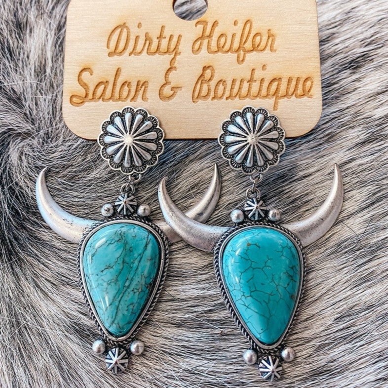 KayBee & Company Turquoise Cow Head Earrings
