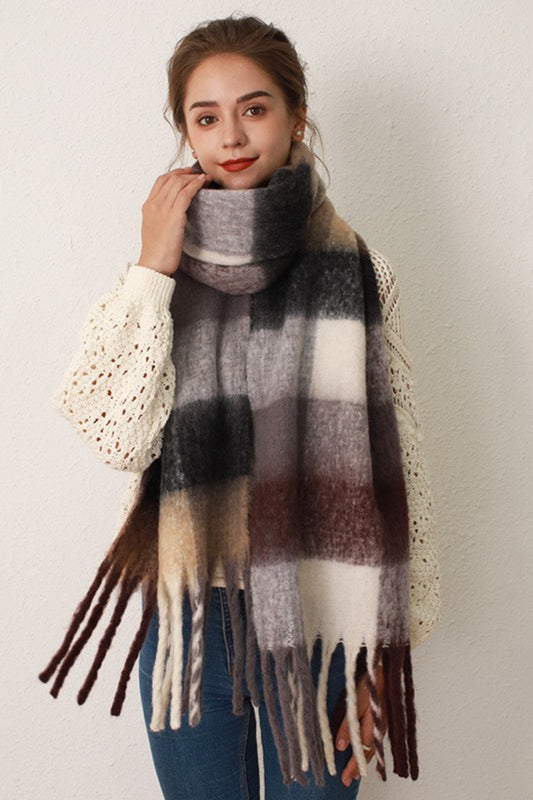 KayBee Thermal Fringe Contrast Plaid Scarf