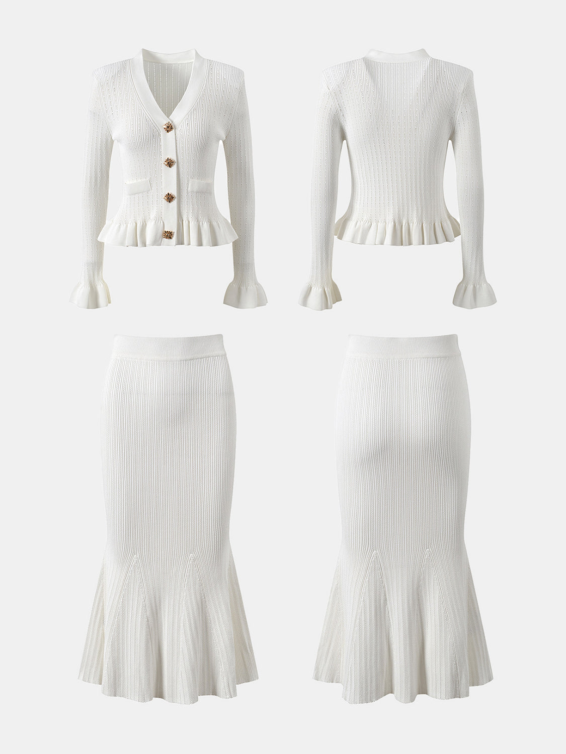 KayBee Ruffled V-Neck Top and Midi Skirt Sweater Set