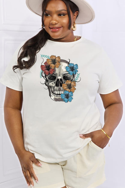 Simply Love Flower Skull Graphic Cotton Tee