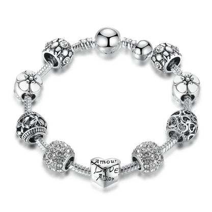 Antique Silver Flower Charm Bracelet