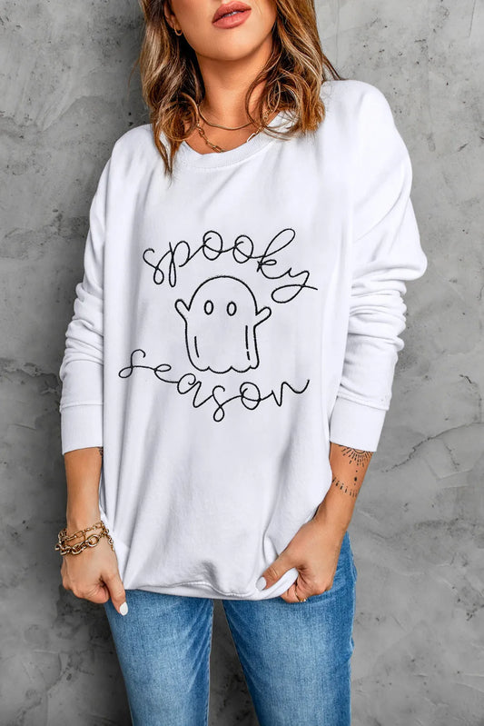 KayBee So Spooky Halloween Ghost Graphic Long Sleeve Dropped Shoulder Sweatshirt