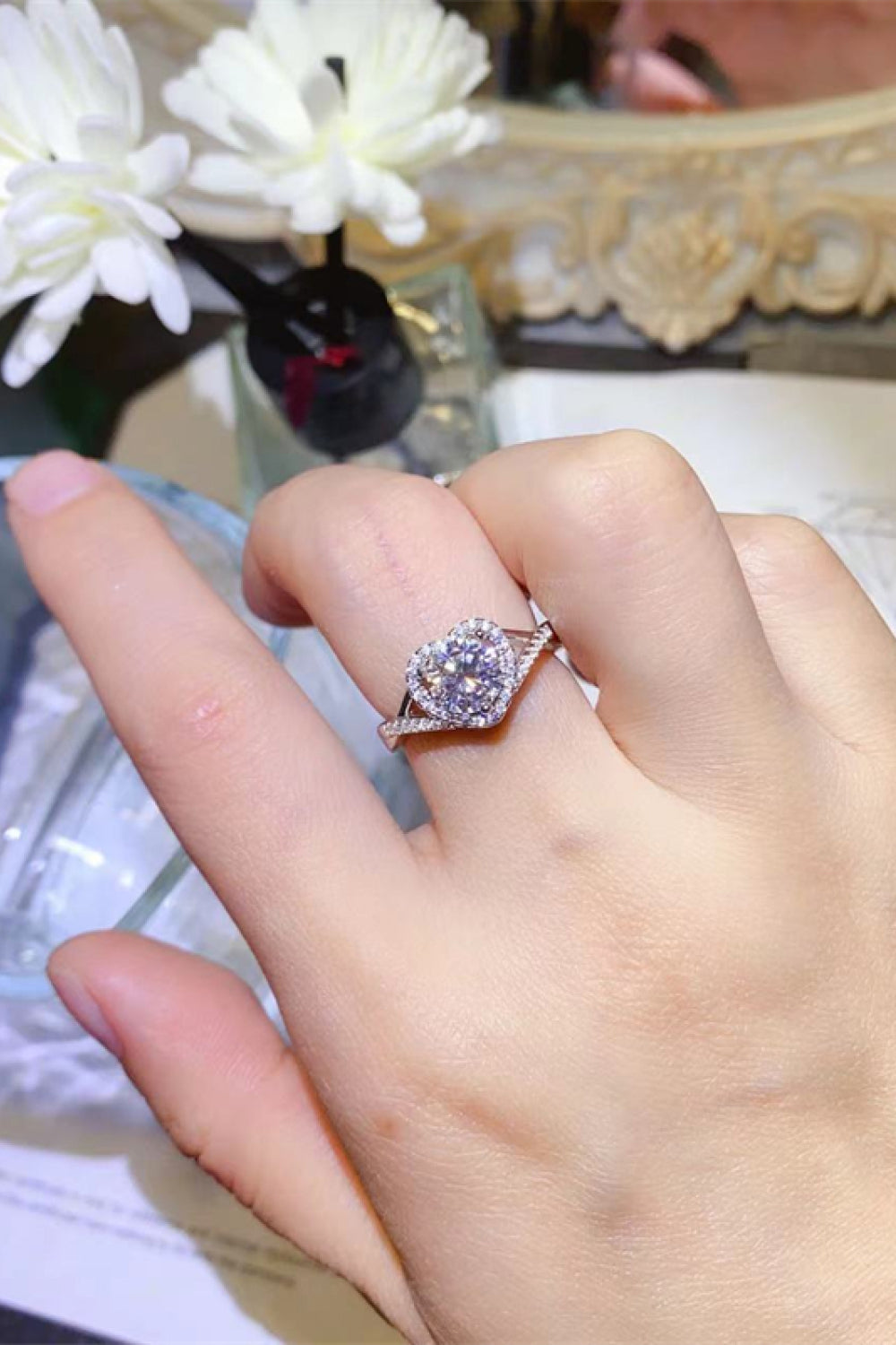 KayBee & Company Adored 1 Carat Moissanite 925 Sterling Silver Heart Ring