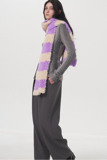 KayBee Fuzzy Contrast Striped Scarf