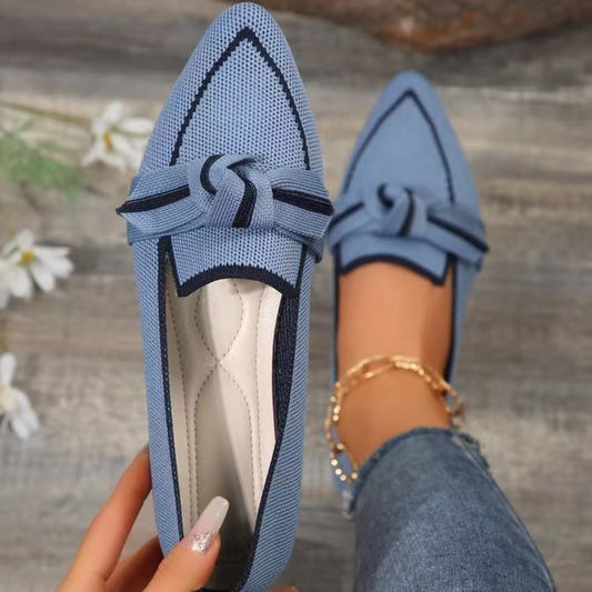 KayBee Bow Detail Contrast Trim Pointed Toe Loafers