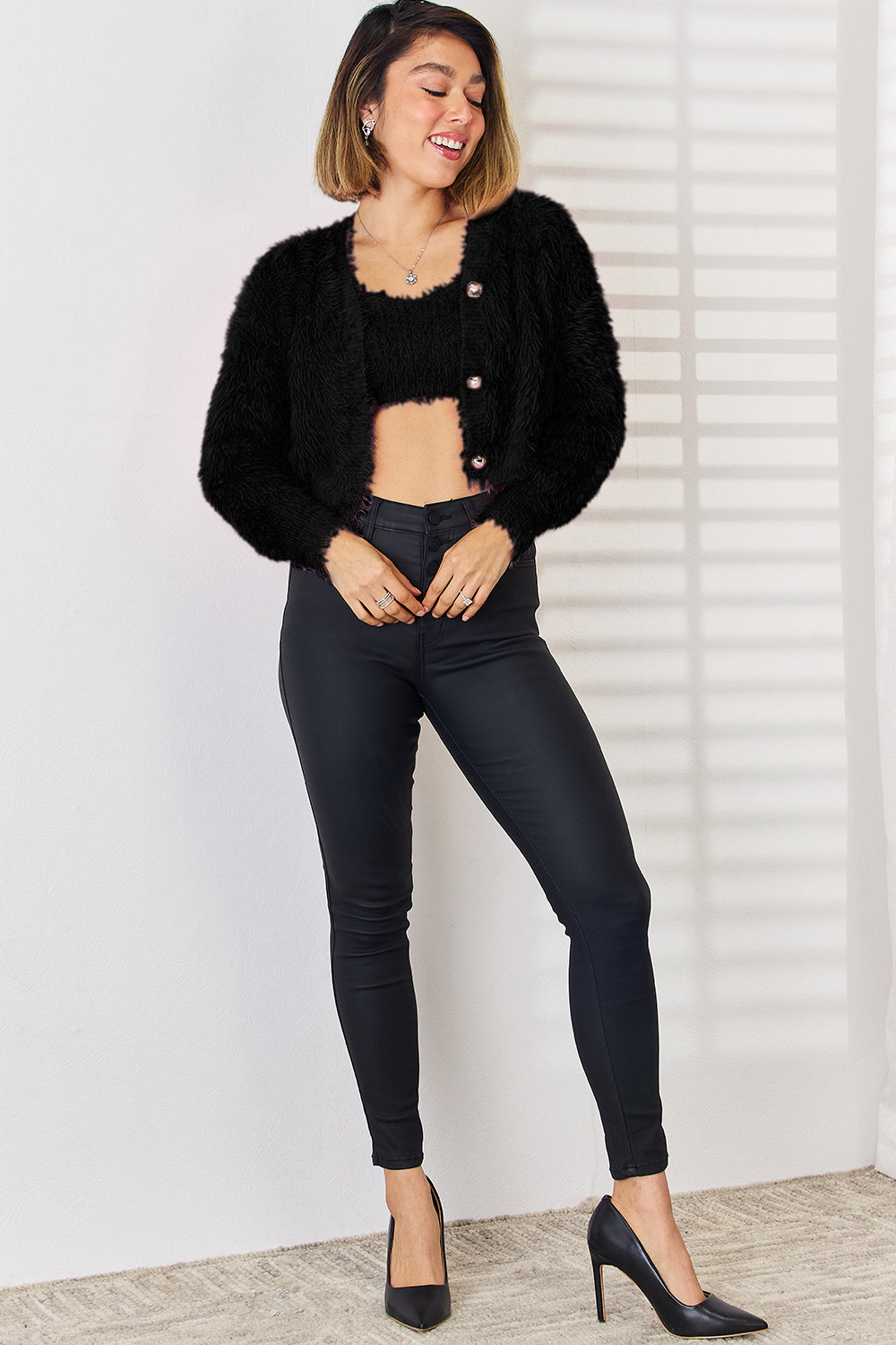 KayBee Scoop Cropped Cami and Cardigan Sweater Set