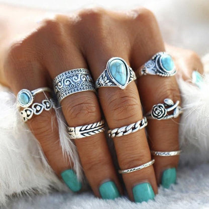 KayBee & Company Turquoise Ring 10-Piece Stacked Set