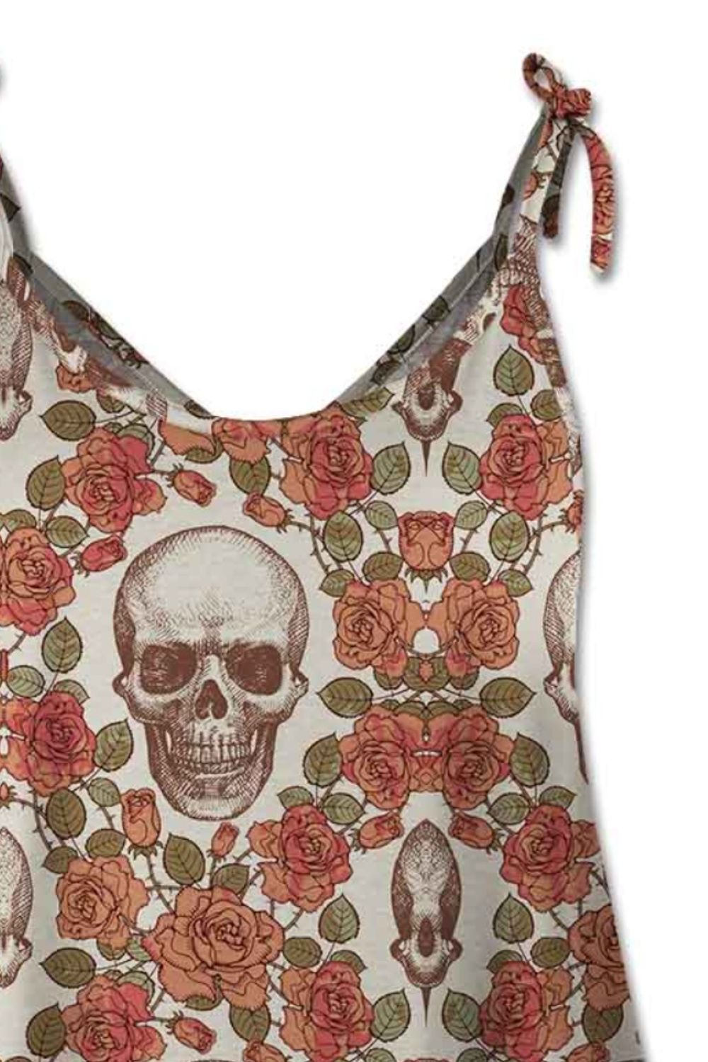 KayBee So Spooky Halloween Camisole Tank Roses and Skulls Scoop Neck Tie Shoulders