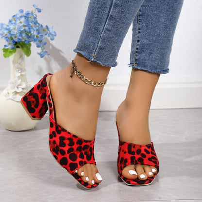 KayBee Leopard Block Heel Suede Sandals