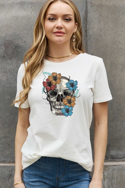 Simply Love Flower Skull Graphic Cotton Tee