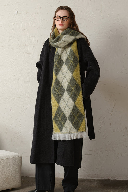 KayBee Fringed Argyle Polyester Scarf