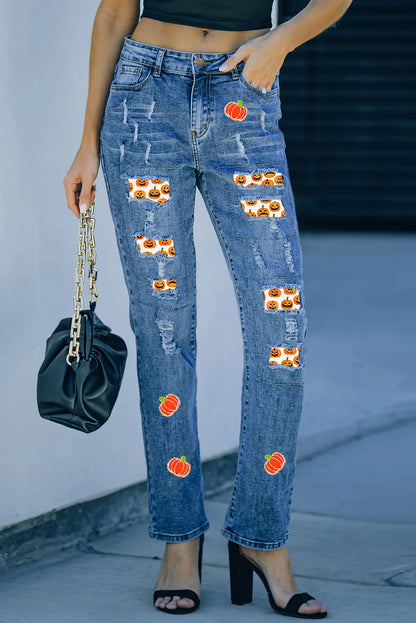 KayBee So Spooky Halloween Distressed Pumpkin Jeans with Pockets