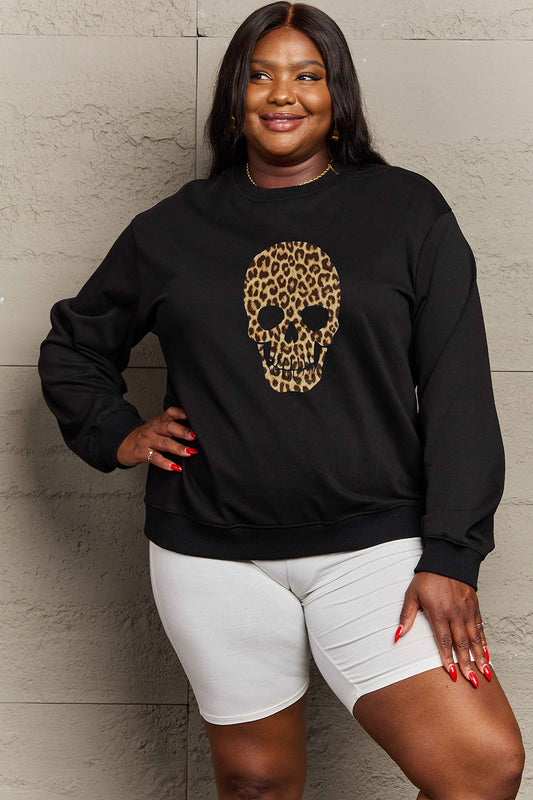 Simply Love LEOPARD SKULL Graphic Sweatshirt