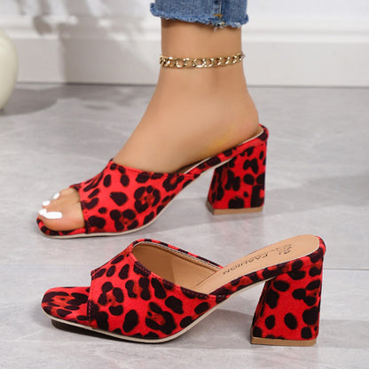 KayBee Leopard Block Heel Suede Sandals