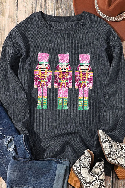 KayBee Sequin Nutcracker Round Neck Long Sleeve Sweatshirt