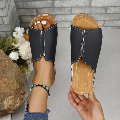 KayBee Soft Leather Slide In Open Toe Sandals