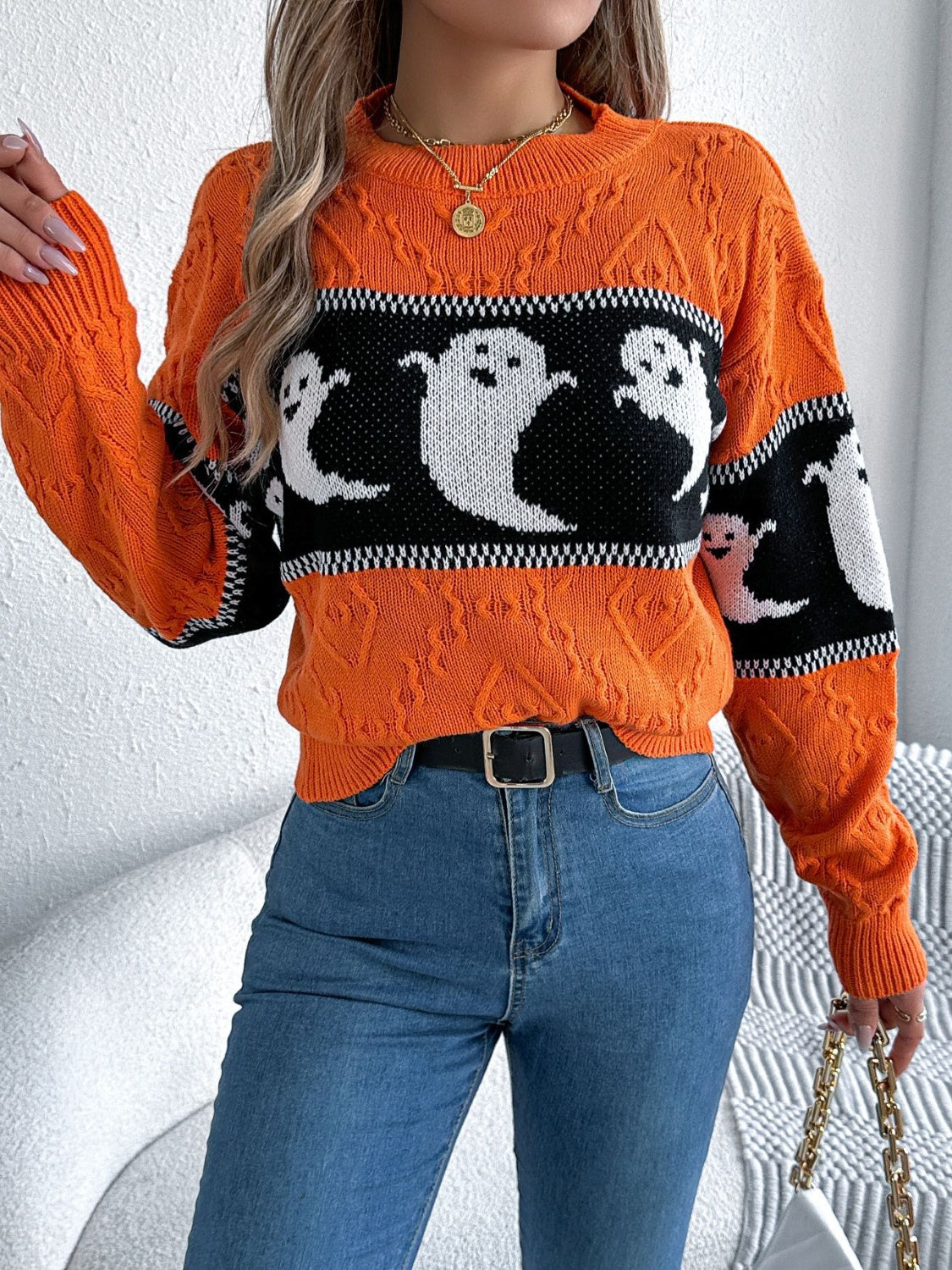 KayBee So Spooky Halloween Ghost Round Neck Long Sleeve Sweater