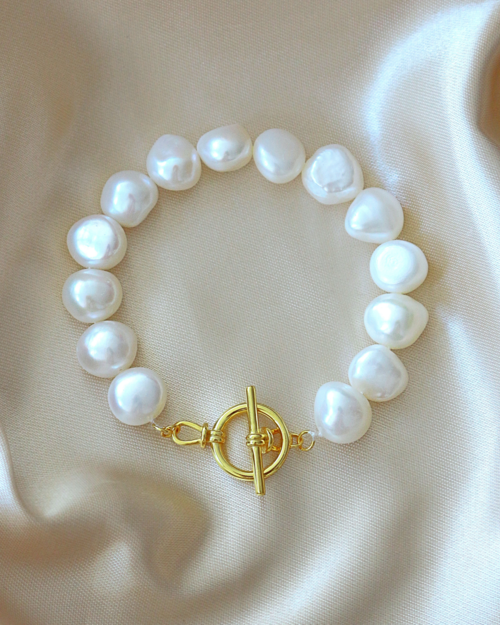 Exquisite Handmade Baroque Genuine Freshwater Pearls & Sterling Silver Bracelet (925)